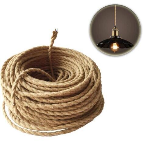 Fil électrique tissu Rétro Corde de chanvre tressé torsadée Câble 2 Noyaux (2x0.75mm²) pour Accessoires de lampe à suspendre 5M (1/4)