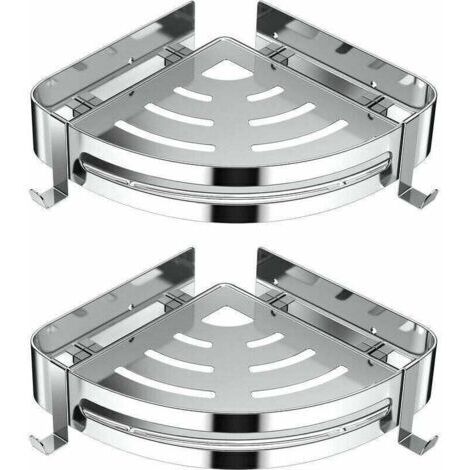Étagère d'angle de douche, étagère de salle de bain sans perçage, acier inoxydable 304, panier de rangement pour cuisine, organisateur de douche avec 4 crochets, porte-shampoing de douche - Lot de 2 ( (1/4)