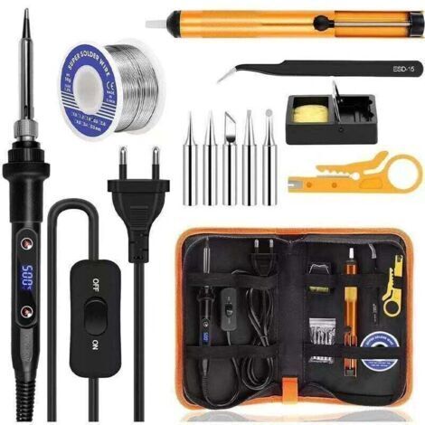 Fer à Souder Kit 80W Température Réglable 180-520°C Electronique de Precision avec Interrupteur ON/OFF, 5 Conseils de soudage, Pompe (1/2)