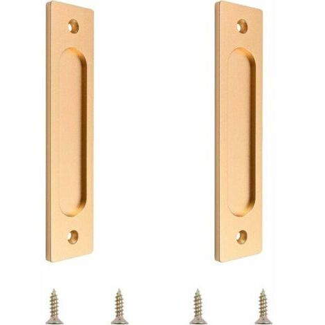 Poignée de porte coulissante rectangulaire, poignée de porte coulissante encastrée en aluminium avec vis de montage, adaptée aux portes coulissantes (Or mat, 2 pièces) (1/4)