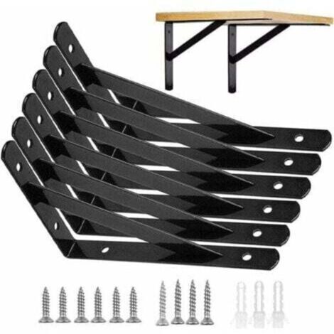 Equerres Etageres Murale, 6 Packs Supports querre D'tagre Fixation, 15 x9.5 CM Cadre Flottant de Supports Triangulaires de 90 Degrs en Mtal Charge Lourde, Noir,support etagere murale- (1/4)