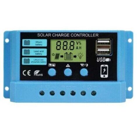 Contrôleur de Charge 30A 12V/24V Régulateur de Charge Panneau Solaire Intelligent avec écran LCD et Port 5V/2A USB Convient à Différents Types de Batteries Facile à Utiliser (1/4)