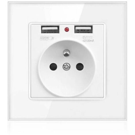 Prise Electrique Murale avec Double USB - Chargeur pour iPhone/Android prise française (1/4)