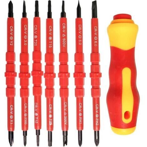 Jeu de tournevis d'électricien isolés 7 pièces Kit d'outils de réparation d'électricien interchangeable en alliage 14 en 1 (1/4)