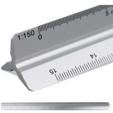 Règle d'architecte triangle à échelle de 30cm, Échelle: 1:20-1:25-1:50-1:75-1:10 Matière: Aluminium, Scalimètre (Thirty) (1/4)