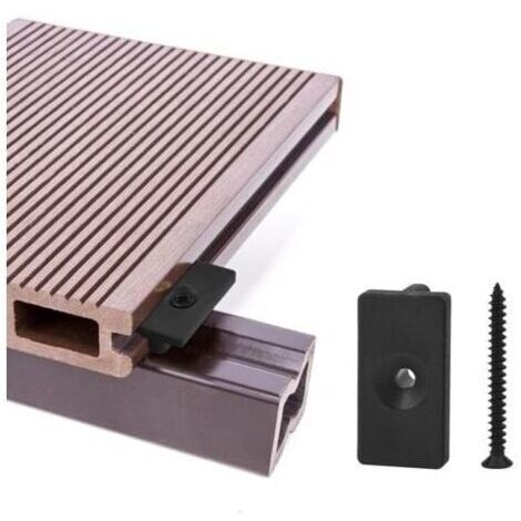 Clips de terrasse composites 100 pièces - attaches cachées de 6 mm / fixations en plastique pour terrasse, clip de fixation pour planche avec vis noires (100 pièces, fixations en T pour terrass (1/4)