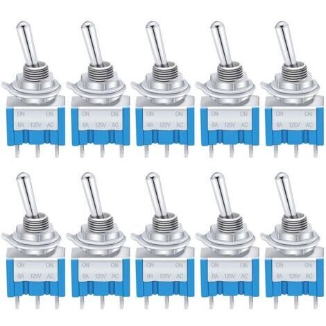 10 Pièces Bleu Mini Interrupteur à Levier ON/OFF 3 bornes 2 Position SPDT Métal interrupteur à bascule AC 125V 6A pour la Voiture Camion Bateau MTS-102 (1/4)