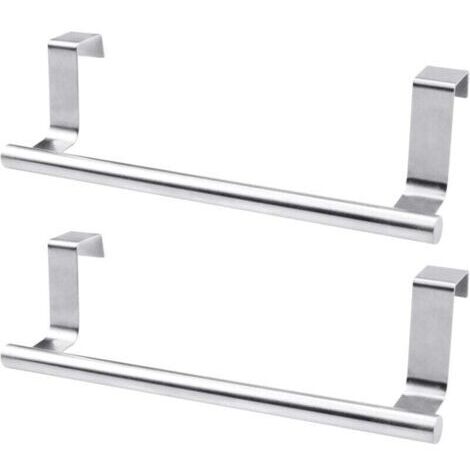 2 Pièces (23cm, Argent) Porte Serviette de Porte, Porte Serviette Salle de Bain sans Percage, Rail de Suspension en Acier Inoxydable pour Porte Torchons Cuisine (1/4)