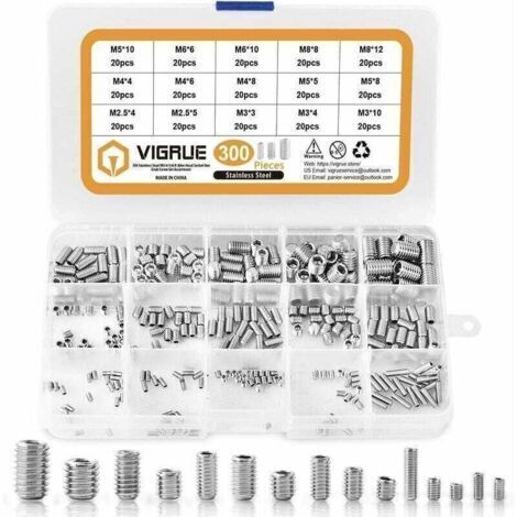 Kit 300PCS M2.5 M3 M4 M5 M6 M8 Vis Sans Tête Hexagonale,Set assortiment Kit de Acier Inoxydable Douille Hexagonale (1/4)