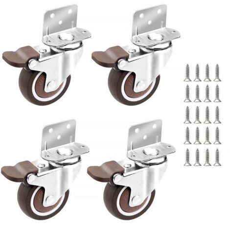 4x Roulettes - 25mm pour Meubles Petites Roulette Pivotante avec Frein et Plaque de Montage et Vis (1/4)