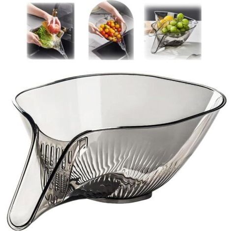 Panier égouttoir, multi-entonnoir, ustensile de cuisine domestique en plastique, panier égouttoir avec entonnoir, adapté aux légumes, pâtes, fruits, salades (gris) (1/4)