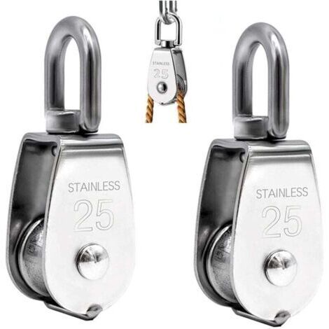 Lot de 2 Poulie de Levage, Poulie Simple en Acier Inoxydable 304 Poulie Simple M25 Charge 150kg (1/4)