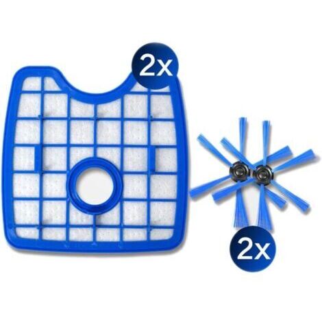 2 filtres HEPA pour aspirateur + 2 brosses Rondes pour Robot Philips FC8820 FC8810 FC8066 (1/4)