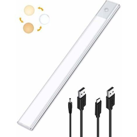 Lampe Placard LED Detecteur de Mouvement, Reglette LED Cuisine Sous Meuble 2 en 1 Rechargeable USB et Alimentée en 5V DC, 40cm Bande Lumineuse Capteur de Mouvement Adhésives, Barre LED Sans Fil (1/4)