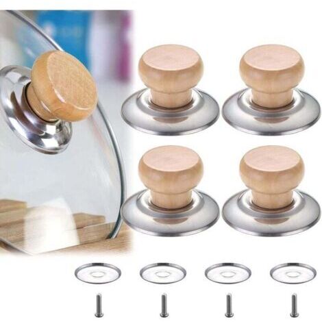 4 Pièces Bouton Poignée De Couvercle En Bois, Boutons Universels de Rechange, Boutons Couvercle, Ustensiles de Cuisine Remplacement Boutons Universelle, pour Plupart Remplacement Couvercle Pot (1/4)