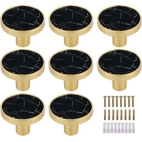 Lot de 8 boutons de tiroir ronds en laiton marbré Noir - Boutons de tiroir décoratifs noirs - Boutons de commode dorés - Quincaillerie pour meubles de cuisine, crochets à vêtements Perle (1/4)