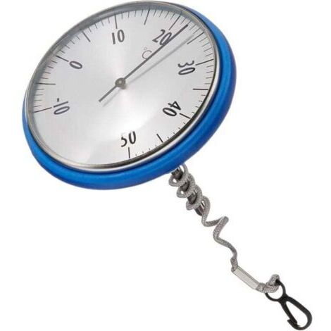 thermomètre de piscine analogique, 40.2005, adapté pour piscine et étang, acier inoxydable, lecture facile de la température de l'eau, bleu, (L) 110 x (L) 110 x (H) 138 mm (1/4)