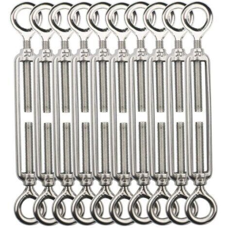 Tendeur Fil De Fer,M5 Tendeurs De Fil,Tendeur De Cable Crochet Et Crochet,Tendeurs De Cable En Acier Inoxydable 304,Utilisé Pour Cordes À Linge,Suspendre,Cable De Garde Corps -10 Pièces OO (1/4)