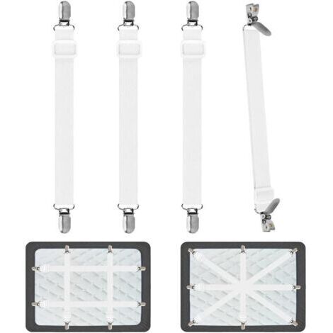 Tendeur Drap Housse pour Linge de Lit 4 Pièces, Réglable Sangles Draps Élastique Sangle de Maintien Ajustable pour Lit ou Canapé d'angle, Matelas, Fauteuil Sièges Coussin (Blanc) (1/4)