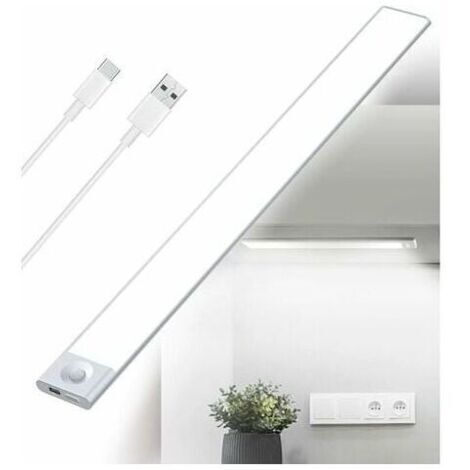 Reglette LED Cuisine Sous Meuble Rechargeable USB, Lumière tricolore, 2500mAh 40cm Dimmable Lampe Placard Detecteur de Mouvement Barre LED Sans Fil Rechargeable Lumiere Capteur PIR a Pile pour Escalie (1/4)
