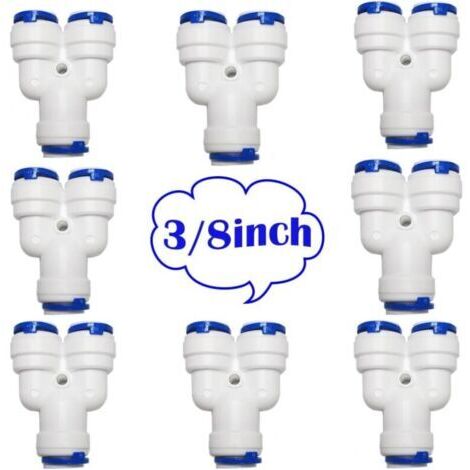 PCS RO Raccord Osmoseur de Filtre à Eau, Raccord Type Y 3/8" Push-fit pour 3/8" (9.5mm) Tuyau de Filtre à Eau,Tube d'osmose Inverse (1/4)