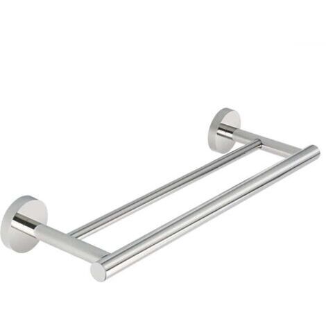 Porte-Serviettes de Salle de Bain Double Barres Anneau Porte Serviette Mural, Support Serviettes Chrome Poli en Acier Inoxydable SUS304 Fixé au Mur Longueur