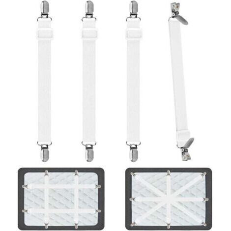 Tendeur Drap Housse pour Linge de Lit 4 Pièces, Réglable Sangles Draps Élastique Sangle de Maintien Ajustable pour Lit ou Canapé d'angle, Matelas, Fauteuil Sièges Coussin (Blanc) (1/4)