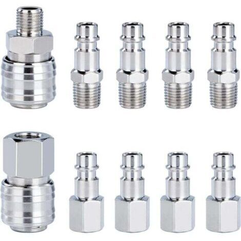 10 PCS Raccords de compresseur 1/4\"BSP Raccord Rapide Pneumatique Europen Coupleur pneumatique d\'air kit compresseur accessoire d\'air tuyau air comprim du connecteur Homme Femme (1/4)