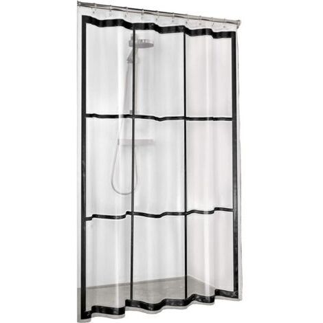Rideau de douche, sans PVC, imperméable, rideau pour baignoire et douche, couleur : transparent/noir, l x H : 180 x 200 cm. (1/2)