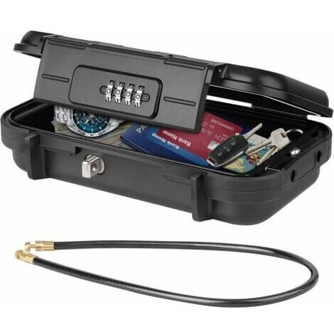Coffre-fort Portable Sécurisé Mini Coffre Fort de Voyage Étanche Antivol avec Câble Métallique Amovible pour La Maison, Bureau, Hôtel, Voyages, etc.(Noir)