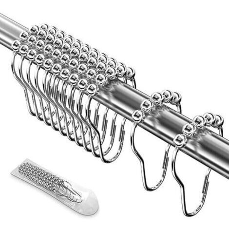 12 Pcs Anneaux de Douche en Acier Inoxydable 7 x 4 CM, Crochets de Rideau de Douche avec Système Coulissant, Billes Glissant en Métal pour Tiges de Rideau de Douche, Rideaux (Argent) (1/4)