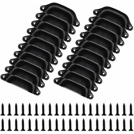 Lot de 20 Poignées Meubles Vintage de 98mm - Boutons en Forme de Coquille pour Tiroir, Placard - Avec Vis, Noir (1/4)