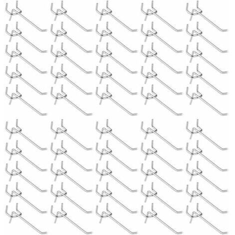 50 Pièces Crochets pour Panneau Perforé,Crochets pour étagères Murales pour Affichage Panneau Perforé Garage Magasin Outils Rangement Cintre Crochets pour étagères Murales (1/4)