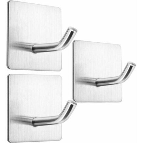 Lot de 3 crochets auto-adhésifs robustes et amovibles en acier inoxydable pour accrocher des serviettes de cuisine pour salle de bain Fixation murale Sans clous (1/4)