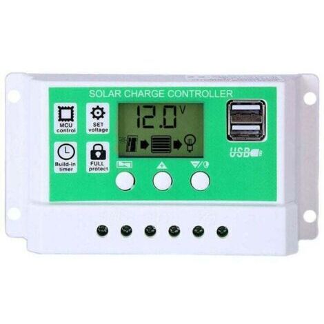 30A Contrôleur de Charge Régulateur Panneau Solaire pour batterie au plomb/lithium 12V/24V Contrôleur de charge intelligent avec écran LCD et double port USB,réglage de la minuterie marche/arrê (1/4)