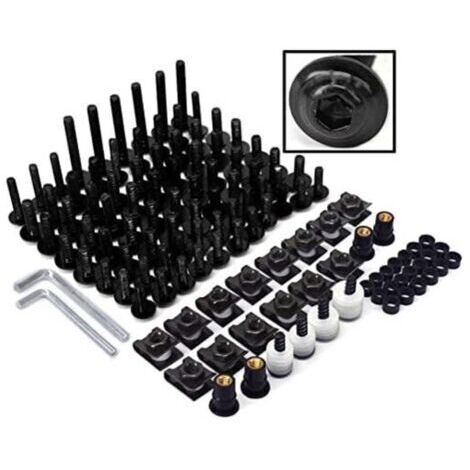 Vis Carenage Moto,Vis Fixation Carenage Visserie Carrosserie Moto Universels Boulons Kits CaréNages Alliage Aluminium pour la Plupart des Motos de Sport Motos de Rue Scooters-Noir (1/4)