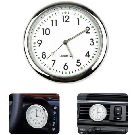 Horloge de voiture ronde blanche, autocollant lumineux pour tableau de bord, horloge à quartz compatible avec toutes les voitures (avec clip pour grille d'aération) (1/4)