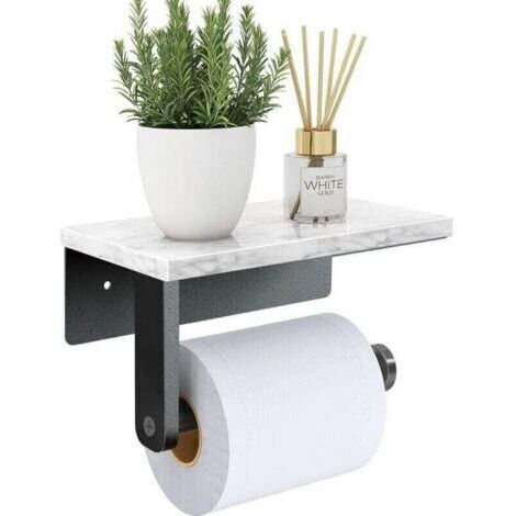 Porte-papier toilette en marbre avec étagère, vis en acier inoxydable 304 mural, porte-rouleau de mouchoirs pour salle de bain, toilettes, noir mat (1/4)