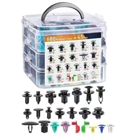 Kit Complet de Clips de Fixation en Plastique pour Auto – Lot de 680 Rivets, Agrafes et Fixations Universels pour Voiture–Carrosserie & Garnitures de Voitures (1/4)