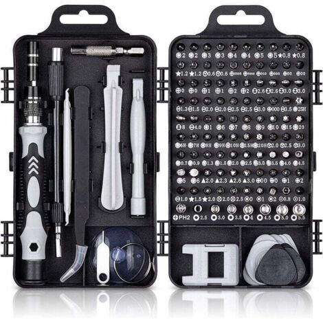 Kit de tournevis de précision 115 en 1, kit de tournevis magnétique de précision portable, outils de réparation pour ordinateur/ordinateur portable/iPhone/lunettes/montre/smartphone, noir (1/4)