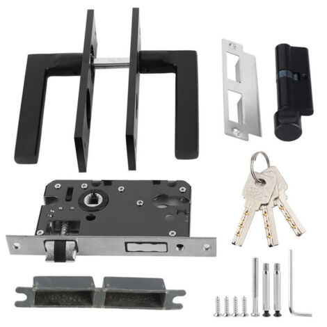 Serrure de porte de chambre à coucher en aluminium de l'espace serrure de poignée de chambre à coucher de sécurité à la maison avec des clés vis noir (1/4)