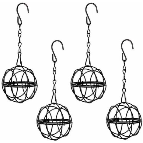 4 pcs Mangeoires Oiseaux à Suspendre en Métal Porte Boule de Graisse à Oiseaux Intérieur Extérieur Noir 7.3cm de Diamètre Distributeur Nourriture avec 4 Crochets en Forme S (1/4)