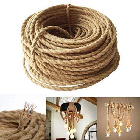 LED Lighting Fil de lin électrique à 3 conducteur, 3x 0.75mm² Câble Cordon d'alimentation 10M Rétro Tressé Industriel Corde pour lampes Suspension accessoires DIY (1/4)