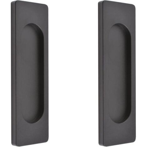 Lot de 2 poignées de porte coulissante rectangulaires auto-adhésives en alliage d'aluminium sans perforation porte coulissante de grange, fenêtres d'armoires (noir mat, 100 mm) (1/4)