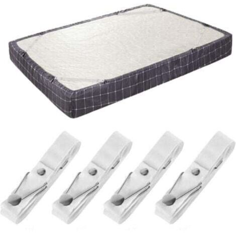 (Lot de 4 courts blancs) Sangles de support de drap de lit - Clips de drap-housse réglables Bretelles de fixation de drap de lit Support de pince élastique utilisé pour les draps de lit, les housses d (1/4)