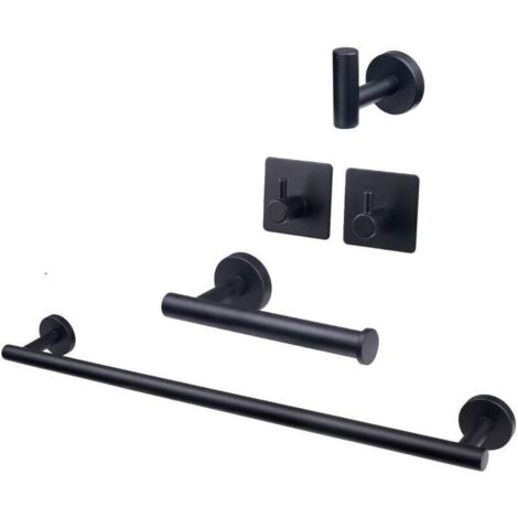 5 PCS Bathroom Hardware Set SUS304 Stainless Steel-Towel Rack Set Include Lengthen Hand Towel Bar+Toilet Paper Holder+3 Robe Towel Bathroom Accessories Towel Bar Set(Matte Black,16IN) (1/4)