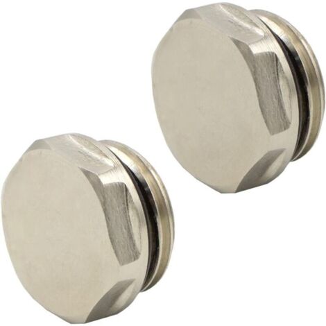 Lot de 2 bouchons d'obturation pour radiateur et distributeur 1/2", auto-scellant, en laiton nickelé (1/4)