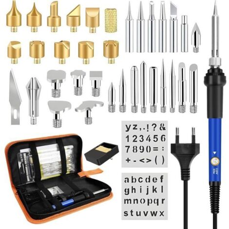 Fer à Souder 60W Kit, Fer a Pyrogravure Kit de Pyrogravure sur Bois, 200℃450℃ Température Réglable Souder Électrique, 37 en 1 Stylo de Graveur sur Bois pour Réparation Soudage Brasage Quotidiens (1/4)