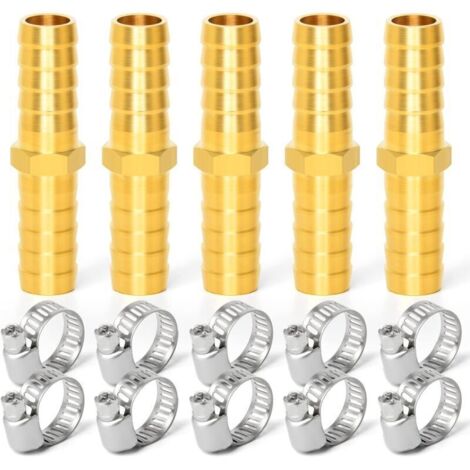 5 pièces 6mm connecteur cannelé en laiton, raccord de tuyau droit 2 voies avec pinces 10 pièces (1/4)