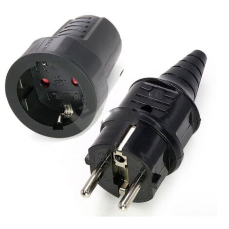 2 Sets Kit Fiche Mâle + Prise Femelle 250V 16A Fiche Électrique en Caoutchouc Broche IP44 Fiche d'alimentation Étanche, Noir